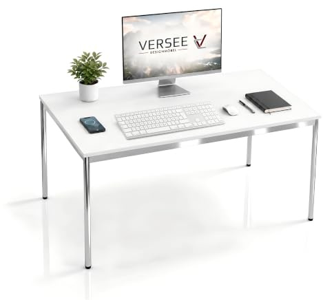 VERSEE Schreibtisch 120 x 80 cm Weiß, stufenlos manuell höhenverstellbar 75,5–90 cm, bis 200 kg belastbar, SYSTEM8X, Made in Germany
