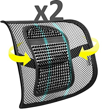HIBRON SMAMS Respaldo Lumbar para Silla de Oficina o Coche con Malla Super Tensa y Perlas de Masaje, Corrige la Postura y Alivia el Dolor Lumbar x2
