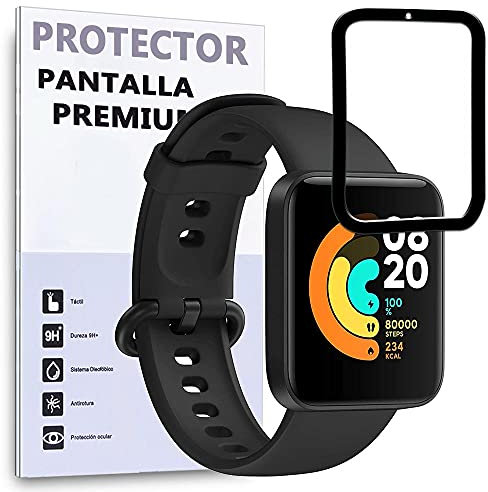 REY Protector de Pantalla Curvo para XIAOMI Mi Watch Lite, Negro, Premium, 3D / 4D / 5D, Anti Roturas