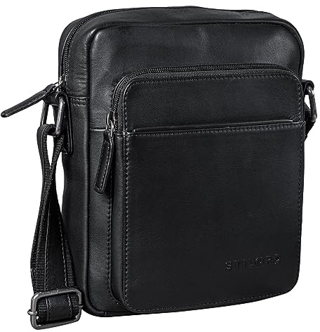 STILORD Vittorio Herrentasche zum Umhängen Leder Umhängetasche Herren kleine Männerhandtasche Tablet 9,7 Zoll iPad Tasche Messenger Bag Vintage Echtleder Farbe:schwarz