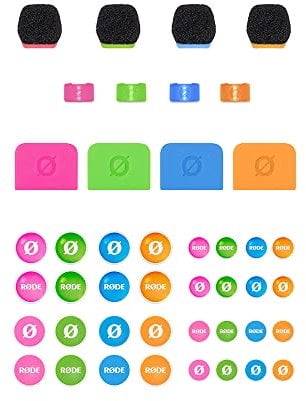 RØDE Colors 3 est un ensemble de quatre filtres à air colorés, anneaux d'identification de câbles, étiquettes et un ensemble d'autocollants pour RODE Wireless GO, Wireless GO II et Lavalier II.