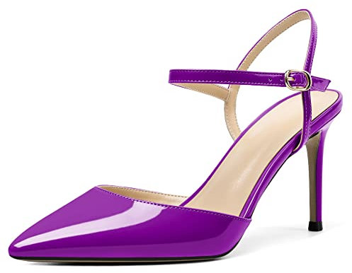Elashe Donna Stiletto Décolleté a Punta Tacchi Alti Cinturino alla Caviglia Sandali Sexy 3.35'' Viola EU35