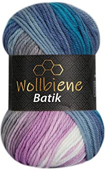 Wollbiene Batik Wolle mit Farbverlauf mehrfarbig 100g Multicolor Strickwolle Häkelwolle (2030 blau türkis rose)