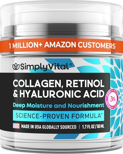 SimplyVital Face Moisturizer Retinol Collagen Hyaluronic Acid Cream 1.7 oz