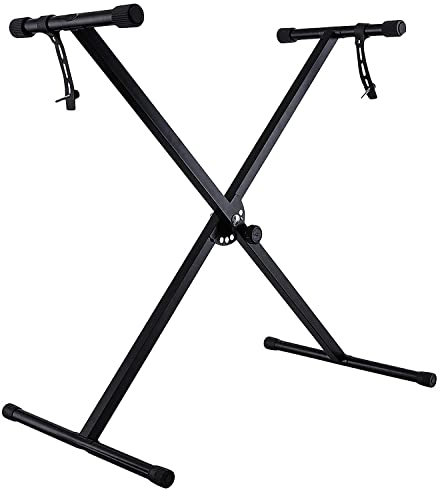 Crystals Foldable Electronic Keyboard Piano Stool and Stand - Double/Single Braced X Frame - Black