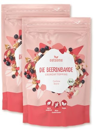 OATSOME® 2er Bundle Beerenbande | Crunchy Toppings | Sparset | Cashew & Beere | Extra Crunchy | Für Bowls & Müsli | Granola | Vegan | Ohne Zuckerzusatz | Bio & 100% Natürlich | 2x190g