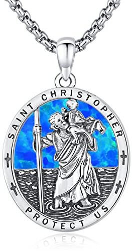 Heiliger Christophorus Kette Herren 925 Sterling Silber eiliger Christophorus Anhänger Halskette Amulett Jesus Religiöse Medaille Schmuck Geschenke für Männer Ehemann