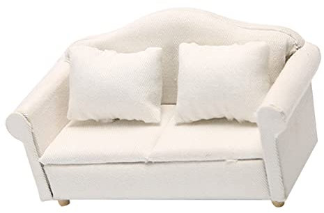Toyvian Puppenstuben Sofa 1:12 Puppenhaus-Sofa-Sessel Puppenhaus Möbel Aus Holz Winzige Couch Mit Kissen Puppenstuben-Sofa-Modell Miniatur-haussofa Holzdekor Weiß Kleines Sofa Stoff Mikroszene