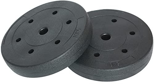 BAKAJI Juego de 2 discos para pesas y mancuernas, peso 20 kg (10 kg x 2) cemento, orificio de 25 mm, revestimiento de plástico antiarañazos, profesionales, gimnasio, fitness, rehabilitación, ejercicio