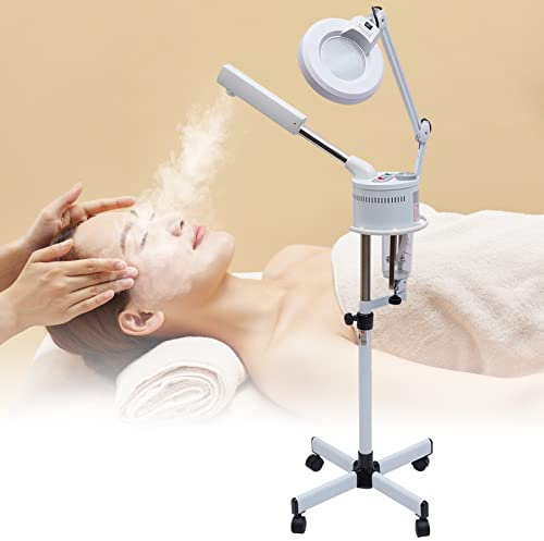 2 in 1 Gesichtsdampfer mit 5X Fache Lupenleuchte, Ozon Gesichtssauna Porenreiniger Dampf Spa Maschine Luftbefeuchter Schönheit Instrument für Zuhause Salon Spa
