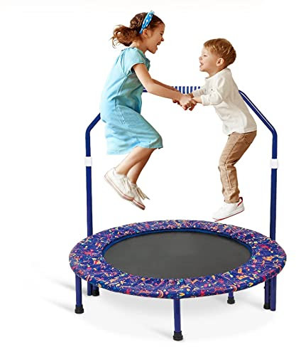 Trampolin Kinder Indoor Outdoor Ø 91cm Klein Mini Kindertrampolin Klappbar ohne Netz Zuhause Eckig Bodentrampolin für Drinnen ab 2 3 4 Jahre Kids (Dunkelblau)