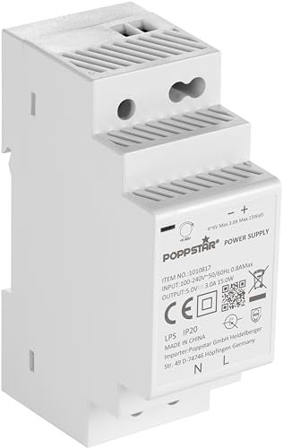Poppstar Hutschienen-Netzteil P-30-5- 5V 15W (Input 100-240 V AC 50/60 Hz, Output 5 V DC 3 A 15 W)