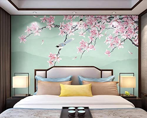 Carta Da Parati 3D Fiori E Uccelli Di Magnolia Rosa Dipinti A Mano Fotomurali Murale Decorazione Sfondo Custom Wallpaper -318428 430x300cm
