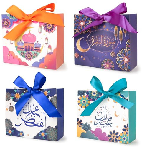BHGT 20 Stücke Ramadan Geschenkbox Eid Mubarak Ramadan Geschenkkarton mit Bänder Geschenkverpackung für Islamisches Festival Ramadan Dekoration Tüten zum Befüllen Ramadan Geschenke