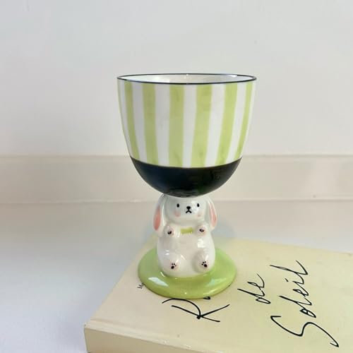 Kaffeetasse aus Keramik,200ml Kelch Milchkaffeetasse,Irregulär Süßer Hase Cappuccino Tassen,Teetasse für Kakao, Latte,Müsli,Spülmaschinenfest,Mikrowellengeeignet (Grün, Streifen)