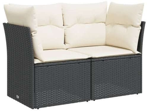 vidaXL Gartensofa mit Kissen 2-Sitzer, Sofa mit Staufach unter Sitzfläche, Terrassensofa mit abnehmbarem waschbarem Bezug, Gartenmöbel Terrassenmöbel, Schwarz Poly Rattan