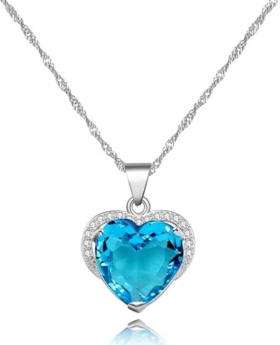 Uloveido Platinum Plated Blue Crystal Heart Pendant Necklace Wedding Valentines Friendship Jewelry for Women Teen Girls DZ006 (Blue)