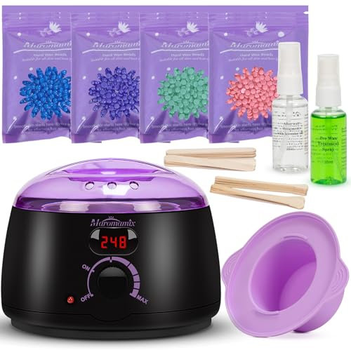 Waxing Kit -Digital Warmer Machine for Hair Removal with 4 Packs of Hard Beads & Silicone Wax Pot for Full Body, Legs, Face, Eyebrows, Bikini, Brazilian at Home Waxing Kit for Women Men