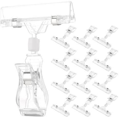 APACALI 50 Stück Kunststoff Drehbare Schilderhalter, Preisschilder Halter, Preisschild Clip, Display Clip Halter, Merchandise Schild Clip, Kunststoff Preisschilder Obst Drehbar