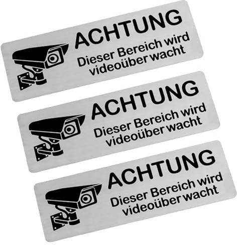 EUZUXU 3 cartelli di videosorveglianza, attenzione, segnale di videosorveglianza, 15 x 5 cm, in alluminio, per telecamera di sorveglianza o fotocamera