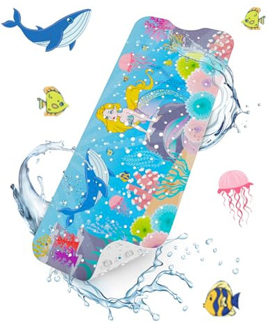 HITSLAM Badewannenmatte rutschfest Kinder, 101x40cm Extra Lange Antirutschmatte Badewanne Kinder, Duschmatte rutschfest Baby, Schimmelresistent & Maschinenwaschbar Badematte, Meerjungfrau