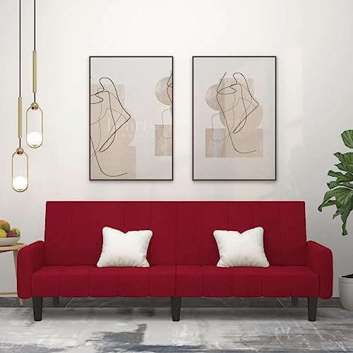 Hommdiy Schlafsofa 2-Sitzer, Sofa mit Holzrahmen,Schlafcouch für Wohnzimmer Heimkino Büro,Couch Sofabett Tagesbett Gästebett, Samt Schlafsofa,Weinrot,Mit Armlehnen