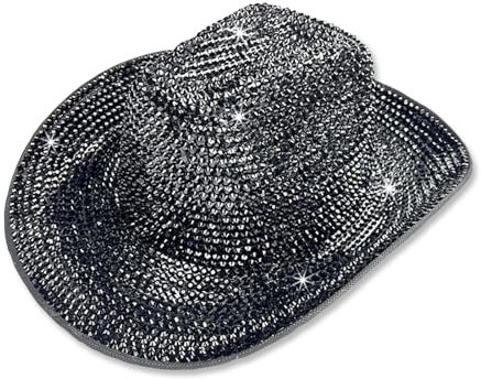 Cowboyhut Damen, Cowboyhut mit Strasssteinen für Damen, Modischer Westernhut mit Glitzersteinen, Damen Westernhut mit Strasssteinen, Perfekt für Partys (DE/NL/SE/PL, Numerisch, 46, 57, Schwarz)