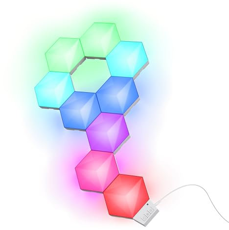 Trust Gaming GXT 902 Vybz Hexagon LED Panel 9 Stück, RGB Gaming Deko LED Wandleuchte, 44 Lichtmodi, App Steuerung, Musik Sync, DIY Modular Sechseck LED Lampe für Gaming Zimmer Gamer Room Setup