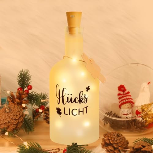 Aitsite Led Flaschenlicht， Glückslicht Personalisiert, Beleuchtete Dekoflasche mit Stopfen, Geschenk für Freundin Led Flaschenlicht mit Spruch, Deko Geschenke Weihnachten Hochzeit (Gefrostet)