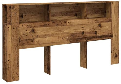 vidaXL Bett-Kopfteil mit Ablagen Altholz-Optik 200x18,5x102,5 cm, Bett-Kopfteil, Bett-Schrank, Bücherregal-Kopfteil, Bett-Kopfteil-Schrank