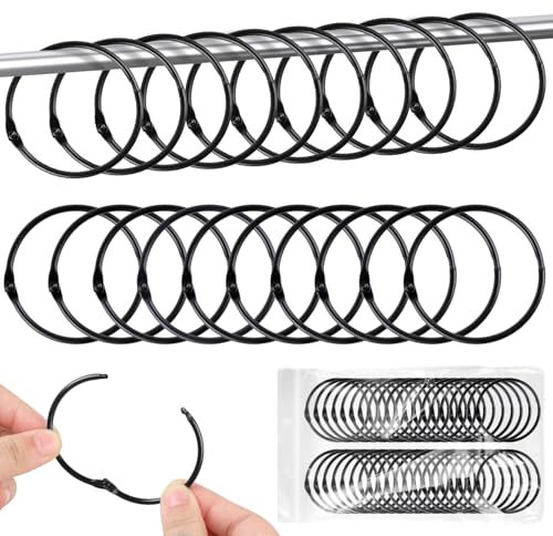 40 Stück Vorhangringe Metall, 50mm Gardinenringe zum Öffnen, Duschvorhang Ringe, Vorhang Hängend Ringe für Duschvorhänge und Gardinenstangen Buchringe, für Schlafzimmer, Badezimmer(Schwarz)