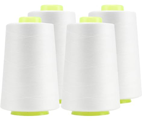 FOGAWA 4 rotoli * 5000 yards Rocchetti di filo da cucito 40S/2, Filato da cucito universale poliestere filo da cucito a mano Filo da cucire per Cucito, Quilting, Patchwork(Bianco)