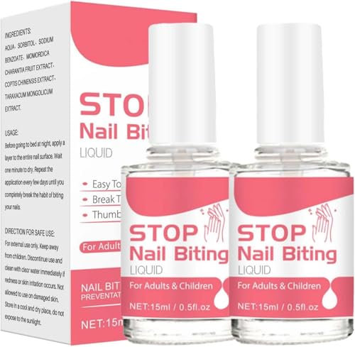 2PCS Stop Nägelkauen Nagellack, 15ml Nagellack gegen Nägelkauen, Nagellack zum Stoppen des Nagellackbissens, No Bite Nagellack für Erwachsene und Kinder,gegen fingernägel beißen
