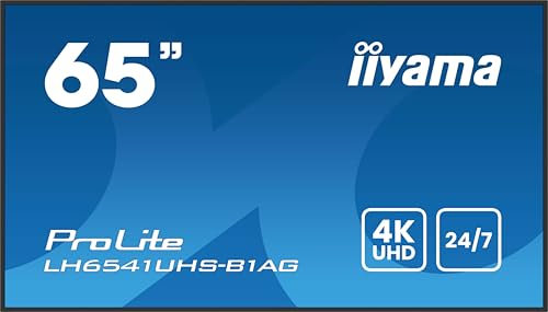 iiyama Prolite LH6541UHS-B1AG - Pantalla de señalización digital de 64,5 pulgadas, panel LED 4K, UHD HDMI RS-232c, RJ45, USB2.0, reproductor multimedia 24/7, 164 cm, color negro