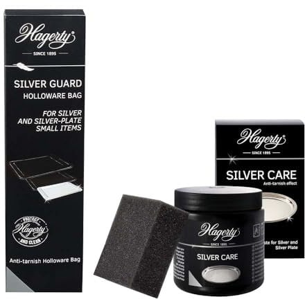 Hagerty Silver Care 185g with Holloware Guard Bag for Immersion Bath to Your Plate Small Items and Accessories, Personal Use and Tableware Cutlery