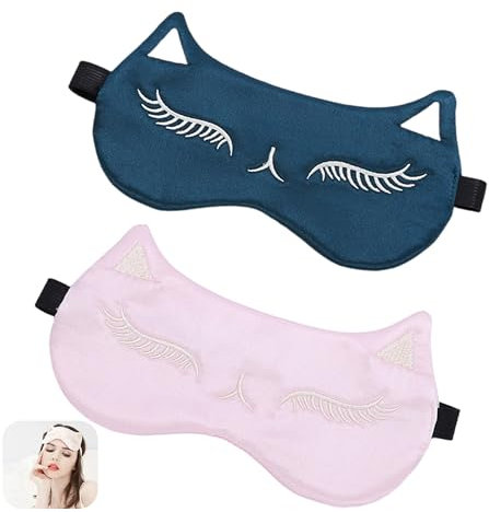 Augenmaske Schlafmaske, 2 Stück Verstellbare Seide Schlafmaske, Niedliche Katzen Schlafaugenmaske Soft Augen Abdeckung Katzenseide Schlaf Augen Abdeckung für Reise Frauen Mädchen