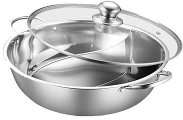 Stonivislyt 30cm Edelstahl Hot Pot Topf Kochtopf mit 2 Kammern Feuertopf Shabu Shabu Deckel Kochen Suppentopf für Induktionsherd, Gasherd, Elektrokeramikherd,hotpot topf,hot pot topf,hot pot
