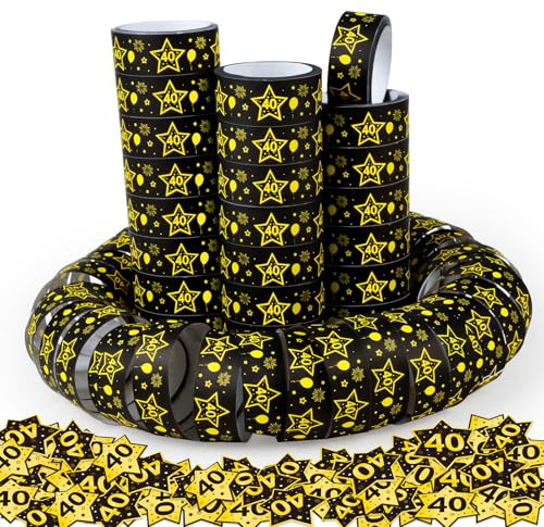 WenmthG 40. Geburtstag Deko Männer Frauen, Schwarz-Gold Luftschlangen & Konfetti 3er Pack mit 100 Stück, Hochwertiges Papier, Ideal für Geburtstagsfeiern & Dekoration