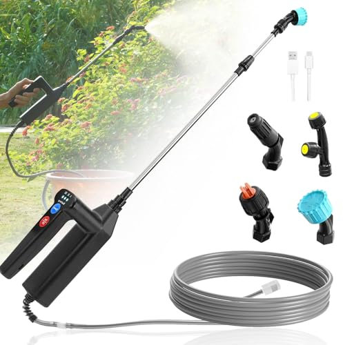 YANGUN Pulverizador Electrico para Plantas, 7.4v Pulverizador Bateria con 4 Boquillas Regulable Y 8m Manguera, Pulverizadora Eléctrica, para Jardín Y Lavado De Coches, Regar Plantas