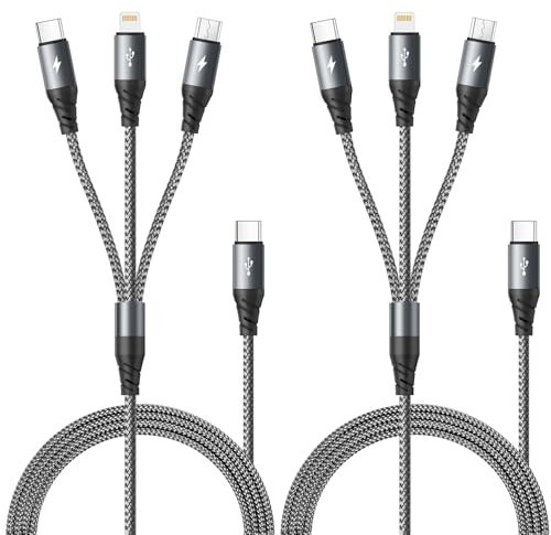 USB C auf Multi Ladekabel,[1.2M 2Stück] Ladekabel 3 in 1 Schnellladekabel iPhone usb c Kabel mit iP Micro USB Typ C Lightning Cable Universal Ladekabels für iPhone 16 15 14,iPad Pro,MacBook,Galaxy