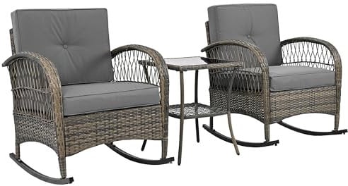 SOFTWEARY Balkonmöbel-Set, (3-TLG., 2 Schaukelstühle, 1 Couchtisch), Balkonset für Balkon und Garten, Gartenmöbel