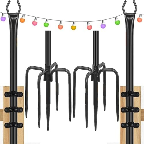 Gresonic Lichterkettenstangen String Light Pole für Deck - 2 Pack 9.8FT für außen hängenden Stahl String Pole für Outdoor-Dekoration Garten, Hinterhof, Terrasse Beleuchtung Stand für Hochzeit