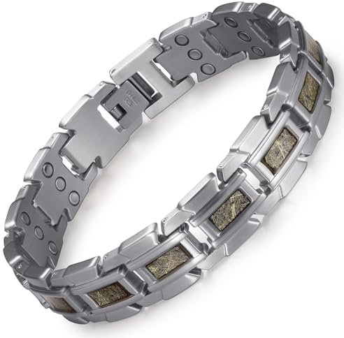 RainSo Herren Magnetarmband,Scorpion Clamp Dreireihiges magnetisches Edelstahlarmband,Wird mit kostenlosem Werkzeug zum Entfernen von Gliedern und einer Schmuckgeschenkbox (Silber und Champagner)