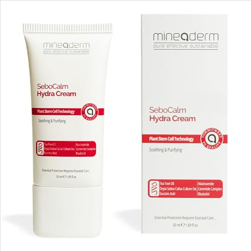Mineaderm SeboCalm Hydra Cream – Gesichtscreme mit Ceramiden, Teebaumöl & Succinic Acid – Gegen fettige, schuppige & gerötete Haut – 50 ml