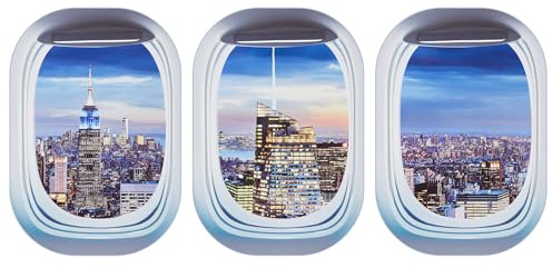 Drydiet Airplane Wing Stickers Plane Window Clings Self Adhesive Airplane Wall Decals Aviation Wall Decor 3D Wallpaper Art Gifts for Travel Birthday Party Favor Decorations(City)