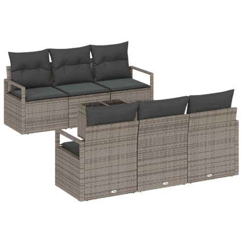 vidaXL 7-teiliges Gartensofa-Set mit Kissen in Grau aus Poly Rattan – modernes, modulares Sitzmöbel für Terrasse und Balkon. Wasserabweisend und pflegeleicht.