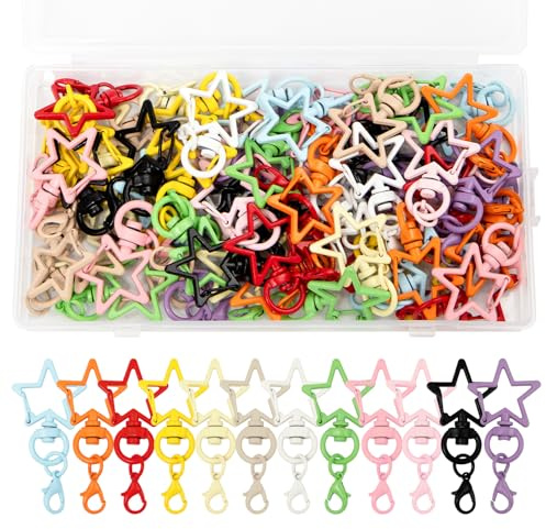 Sxutop 60 Fermoir Mousqueton Porte Clé Étoile, Colorés, avec Fermoir Homard | 12 Couleurs, Pivotant, Mousqueton Rotatif Étoile, pour Porte-Clés, Sac à Main, Travaux Manuels