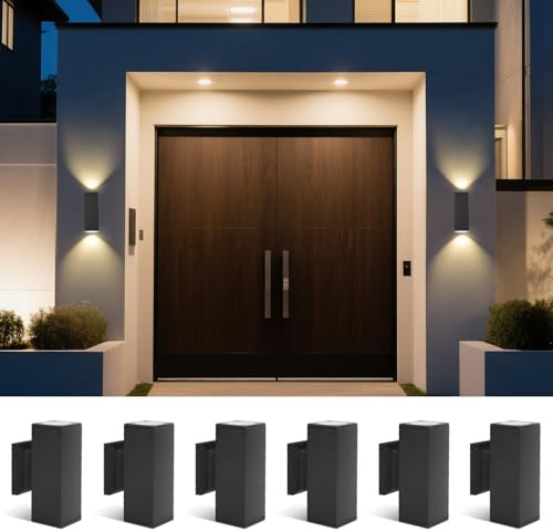 Aigostar Applique Murale Rectangle Intérieur et Extérieur, Lampe Murale Éclairage Haut et Bas, Douille GU10, Etanchéité IP65 pour Patios, Jardins, Couloirs, Porches, Ampoule non Incluse(Pack de 6)