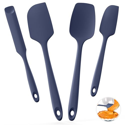 U-Taste Silikon Teigschaber, 315℃ hitzebeständiger, 4 Pcs, Mitternachtsblau | Lebensmittelecht Nahtloser Kochlöffel, Flexibler Teigspatel zum Kochen und Backen für Antihaft Kochgeschirr