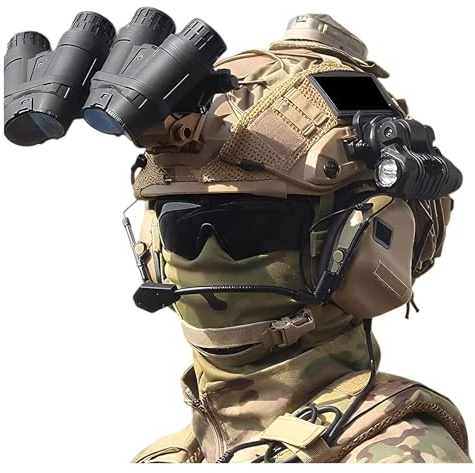 LZAQHMT Taktisches Fast-Helmset – Mit 4-Röhren-Nachtsichtgerät (Dummy), Geräuschunterdrückendes Headset, Schutzbrille, Helmüberzug, Taschenlampe, Signallampe, Batterietasche Ausrüstung Für Airsoft